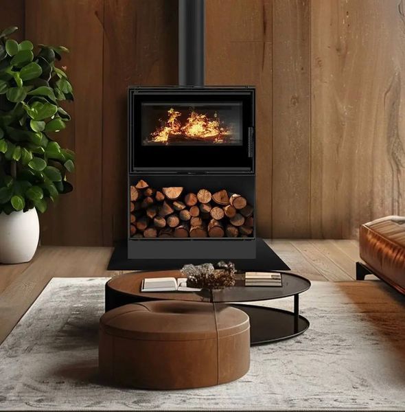 Сталева піч-камін Kratki KARI 70 &Oslash; 150 з нішою для дров (8 кВт) KARI/70/W фото