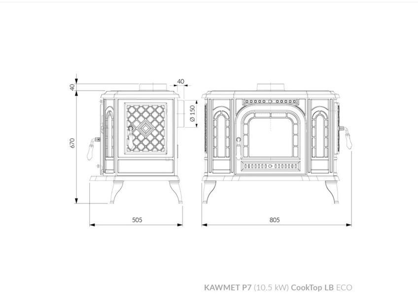Чавунна піч з варильною поверхнею KAWMET P7 (10.5 kW) CookTop LB ECO WP7-10.5 LB CookTop фото