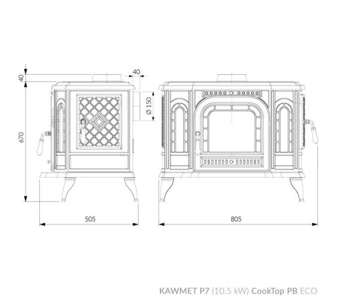 Чавунна піч з варильною поверхнею KAWMET P7 (10.5 kW) CookTop PB ECO WP7-10.5 PB CookTop фото