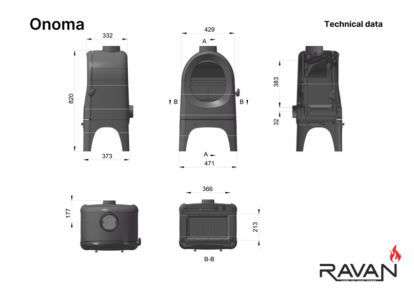 Чавунна піч RAVAN Onoma 9 кВт на дровах 12401 фото