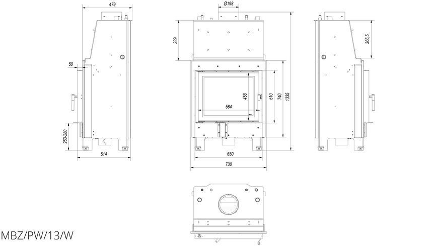 Камінна топка Kratki MBZ PW 13 (13,0 кВт) MBZ/PW/13/W фото