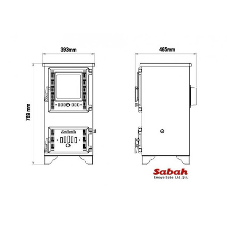Сталева піч-камін-буржуйка Sabah S102D 7.8 кВт з чавуною топкою та варильною поверхнею S102D фото
