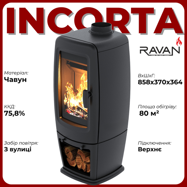 Чавунна піч RAVAN Incorta 10 кВт на дровах 12402 фото