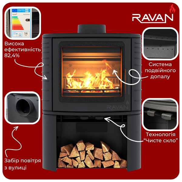 Чавунна піч RAVAN Deluxe 14 кВт на дровах 12404 фото