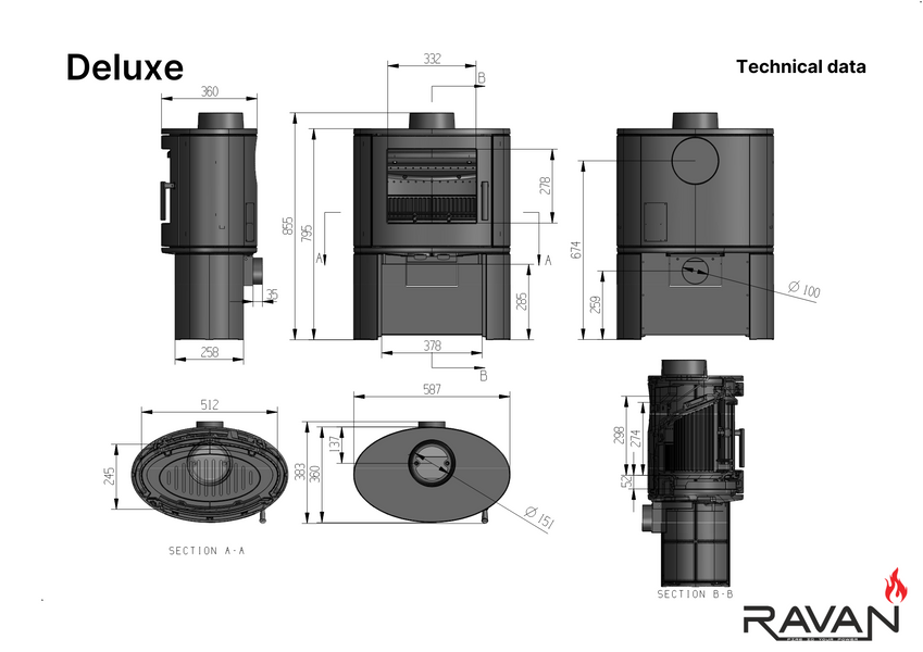Чавунна піч RAVAN Deluxe 14 кВт на дровах 12404 фото
