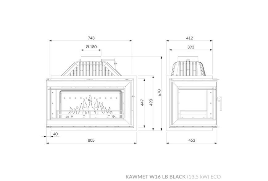 Камінна топка KAWMET W16 PB Black (13.5 kW) ECO W16 PB Black фото