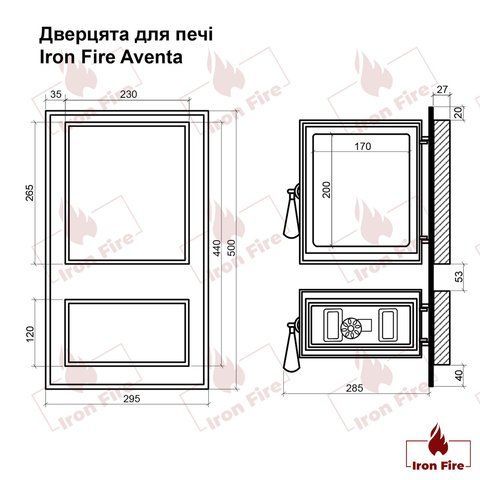 Дверцята чавунні пічні Aventa Дверцята чавунні пічні Iron Fire Дверцята для печі зі склом 295х500 мм 1127 фото