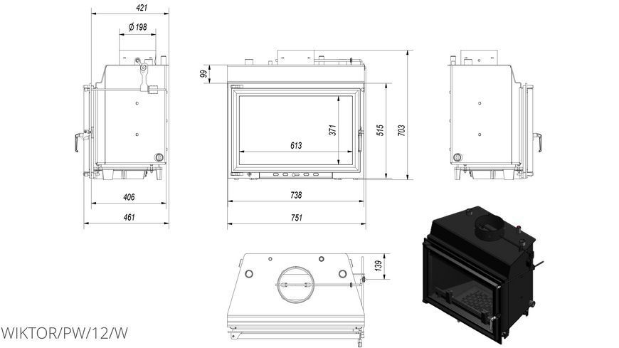 Камінна топка Kratki WIKTOR PW 12 (12,0 кВт) WIKTOR/PW/12/W фото