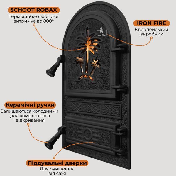 Дверцята чавуннa пічнa Palm Дверцята чавунні пічні Iron Fire Дверцята для печі зі склом 305х520 мм 1124 фото