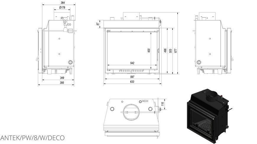 Камінна топка Kratki ANTEK PW 8 DECO (8,0 кВт) ANTEK/PW/8/W/DECO фото