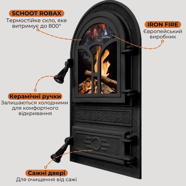 Дверцята чавунні пічні Fagure Дверцята чавунні пічні Iron Fire Дверцята для печі зі склом 305х520 мм 1123 фото