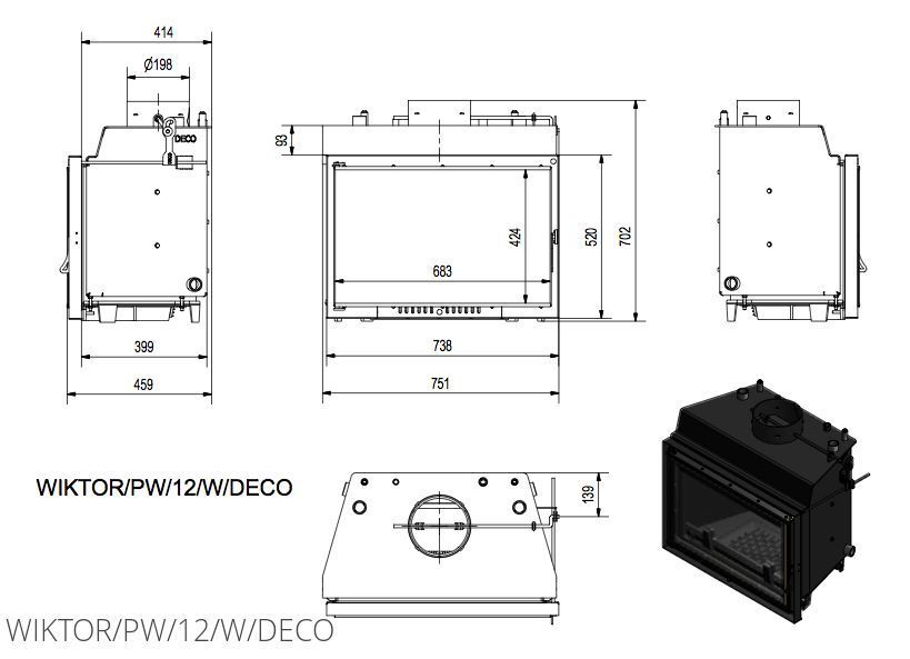 Камінна топка Kratki WIKTOR PW 12 DECO (12,0 кВт) WIKTOR/PW/12/W/DECO фото