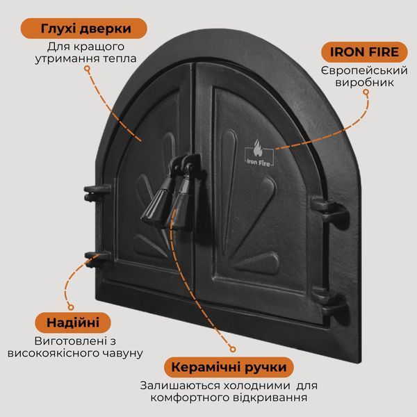 Дверцята чавунні для каміна та барбекю Iron Fire Дверцята топкові чавунні на камін Adeline 550х410 мм 1264 фото