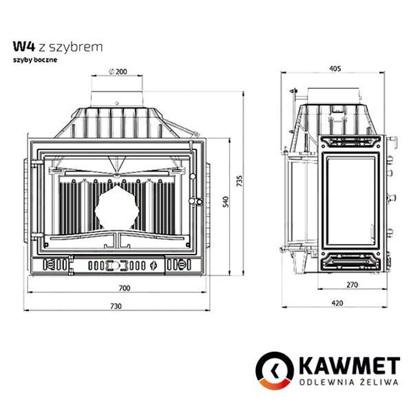 Камінна топка KAWMET W4 праве бокове скло (14.5 kW) W4PB фото