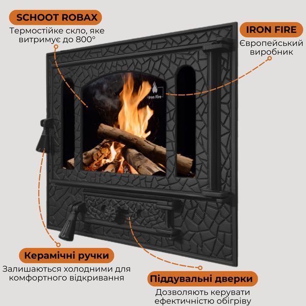 Дверцята чавунні для каміна з вогнетривким склом Iron Fire Дверцята топкові чавунні Panorama 580х500 мм 1252 фото