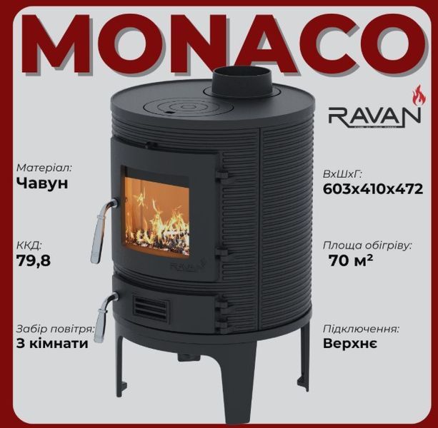 Чавунна дров'яна піч-камін RAVAN Monaco 7 кВт Monaco фото