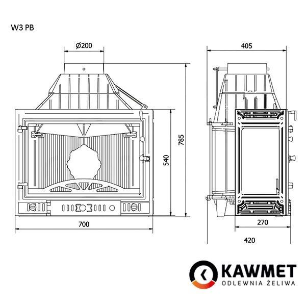 Камінна топка KAWMET W3 праве бокове скло (16.7 kW) W3PB фото