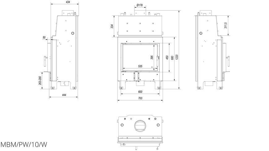 Камінна топка Kratki MBM PW 10 (12,0 кВт) MBM/PW/10/W фото